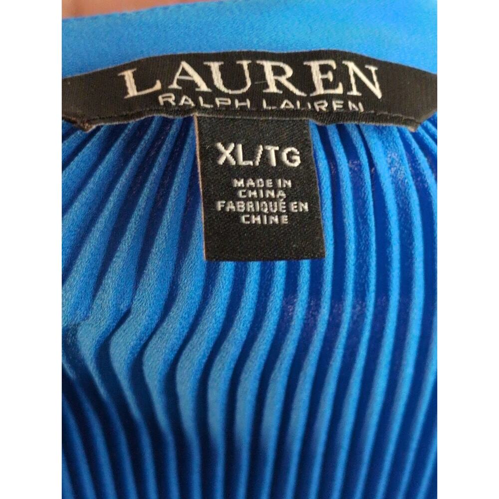 Lauren Ralph Lauren Pleated Blouse XL Blue Long Sleeve Tunic - Picture 4 of 7